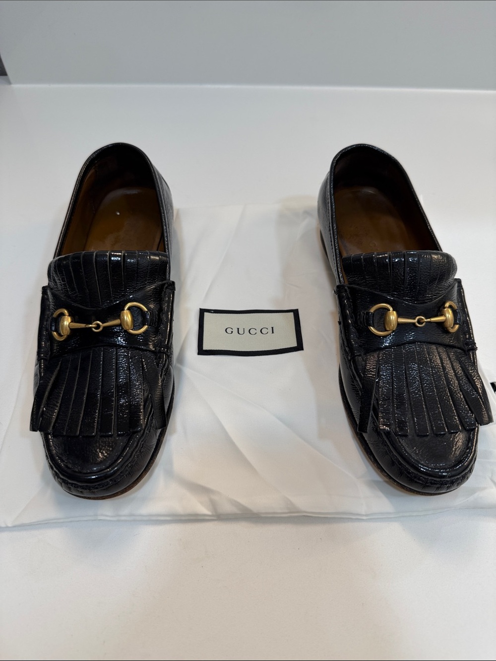 Gucci Black Leather Horsebit Kiltie Loafers